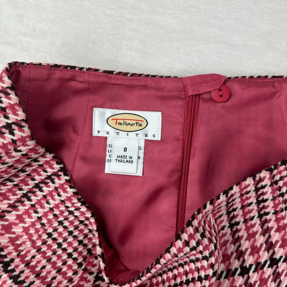 Talbots Pencil Skirt Womens 8P‎ Pink Houndstooth Plaid Preppy Lined 100% Wool